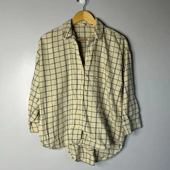 Madewell Plaid Flannel Long Sleeve Pajama Set Women’s Small Cream Lounge Cozy - Picture 5 of 15